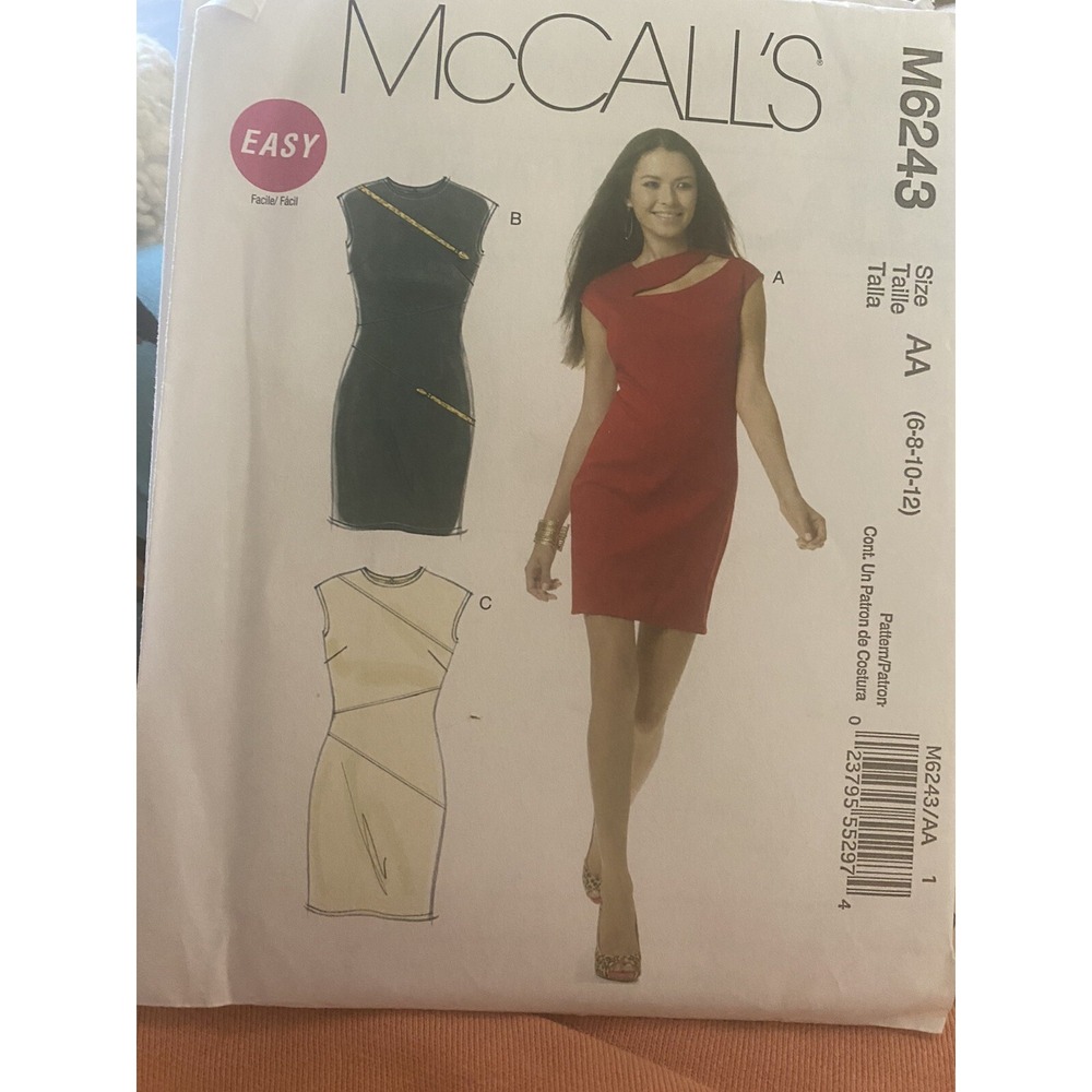 McCall's 6243 Misses Mini Dress Diagonal Cutout & Seams Pattern Size 6-12 Uncut